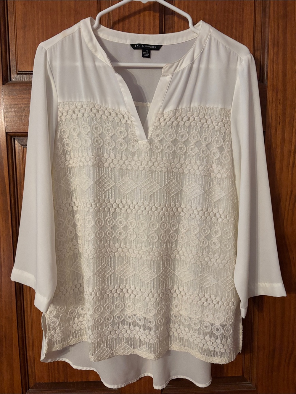 Zac & Rachel Ivory Lace Panel Tunic Blouse